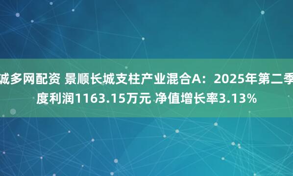 诚多网配资 景顺长城支柱产业混合A：2025年第二季度利润1163.15万元 净值增长率3.13%